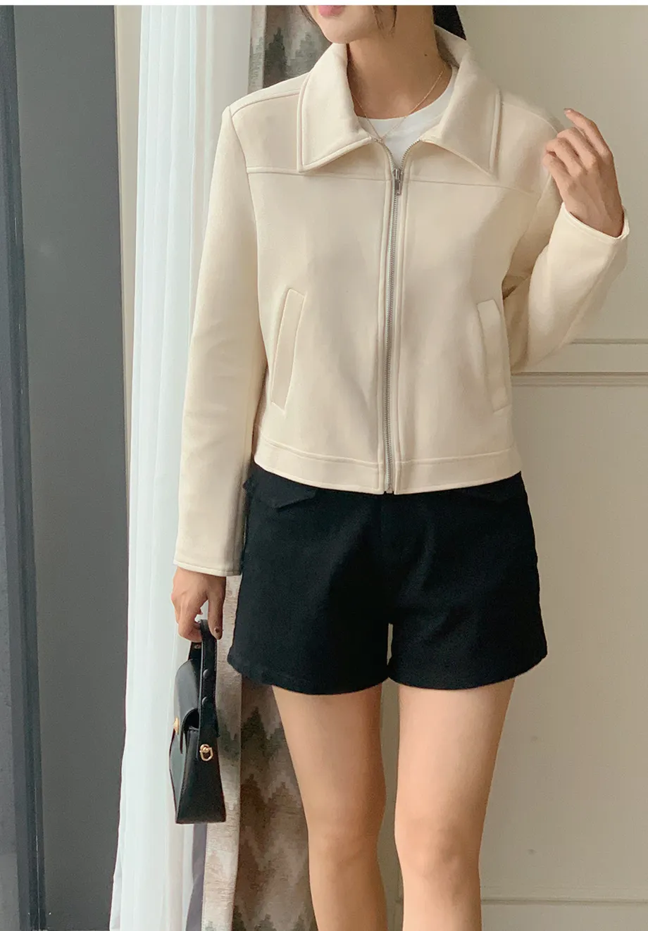 RIRINCO スエードセミクロップド丈ジップアップジャケット