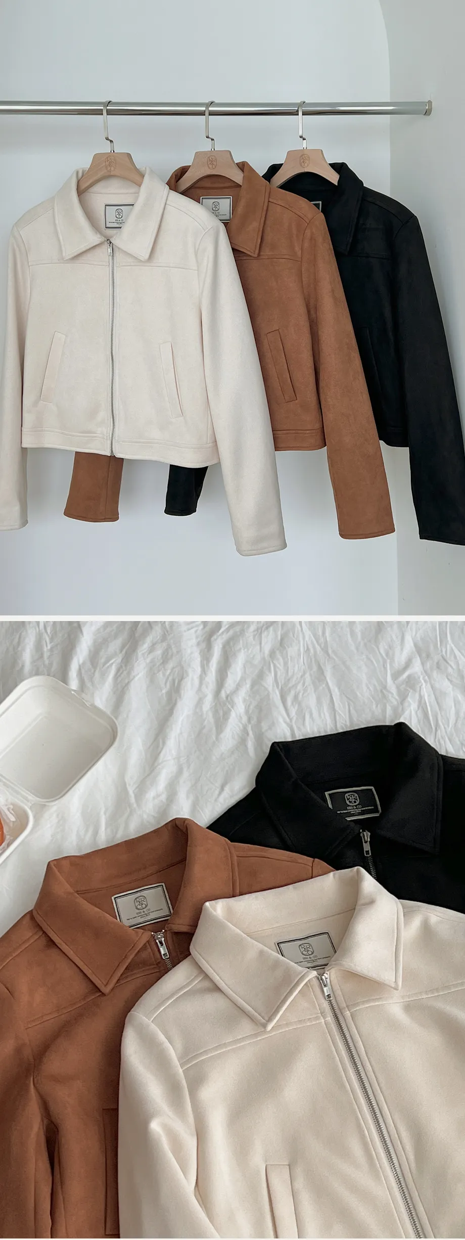 RIRINCO スエードセミクロップド丈ジップアップジャケット