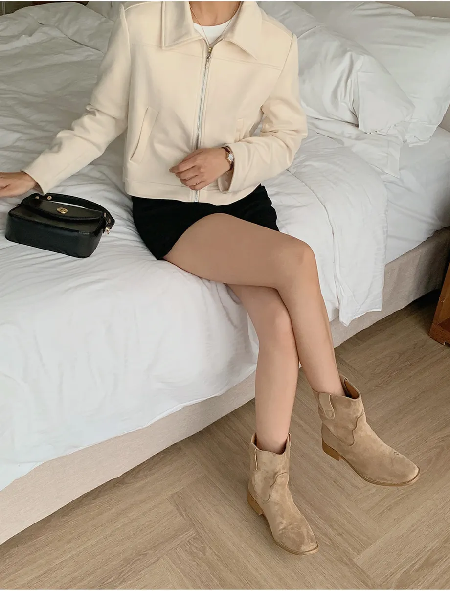 RIRINCO スエードセミクロップド丈ジップアップジャケット