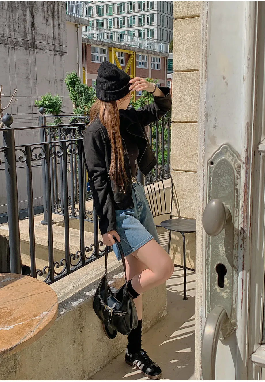 RIRINCO スエードセミクロップド丈ジップアップジャケット