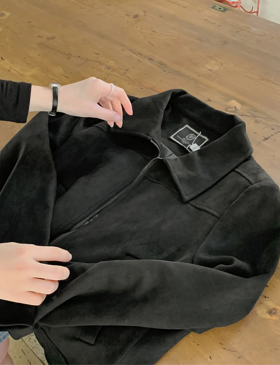 RIRINCO スエードセミクロップド丈ジップアップジャケット