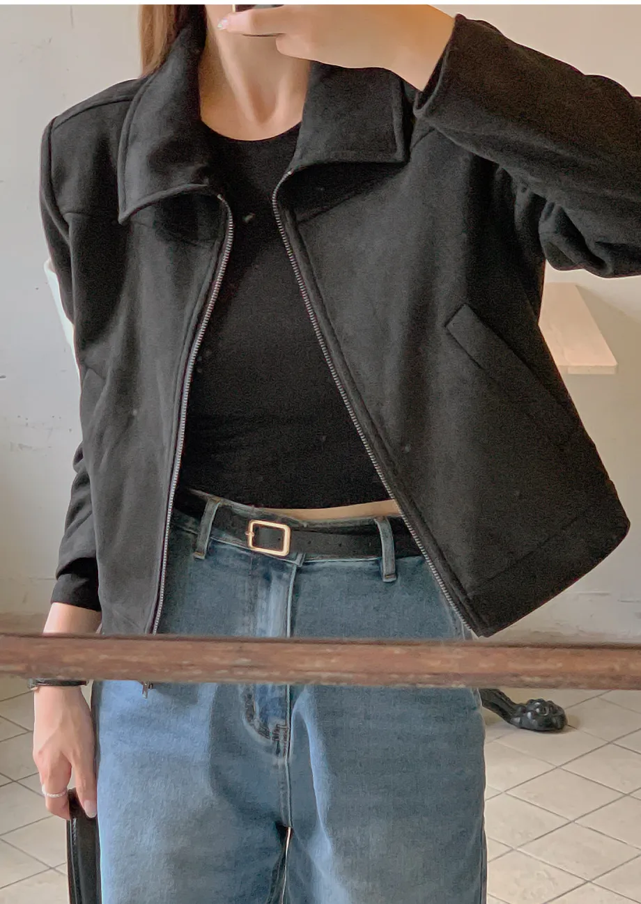 RIRINCO スエードセミクロップド丈ジップアップジャケット