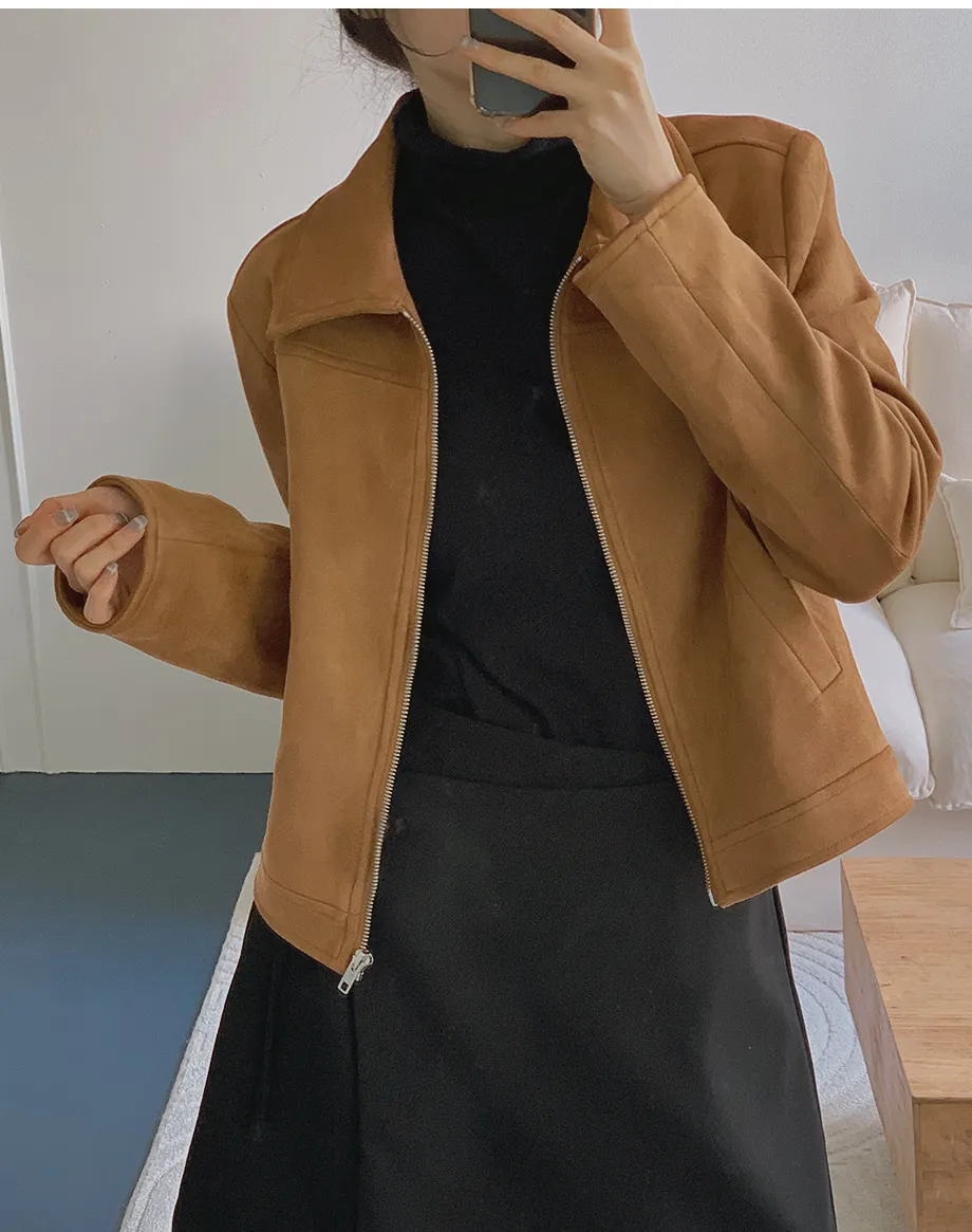 RIRINCO スエードセミクロップド丈ジップアップジャケット