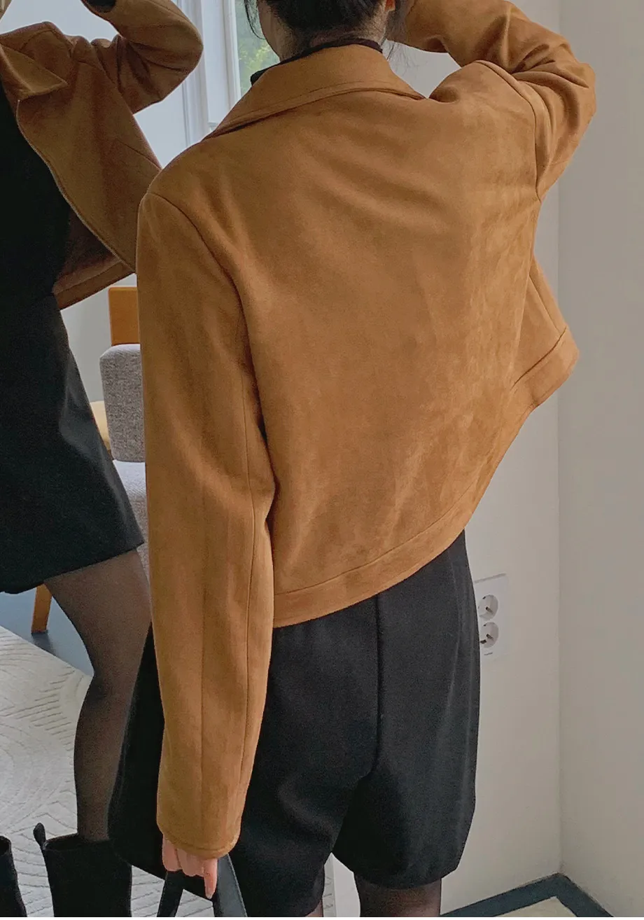 RIRINCO スエードセミクロップド丈ジップアップジャケット