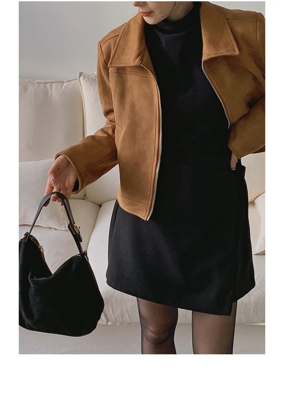 RIRINCO スエードセミクロップド丈ジップアップジャケット