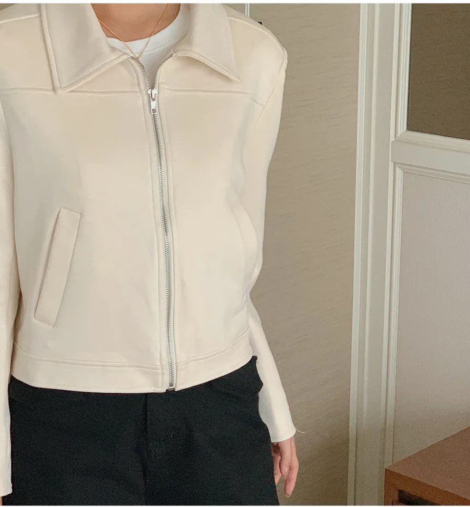 RIRINCO スエードセミクロップド丈ジップアップジャケット