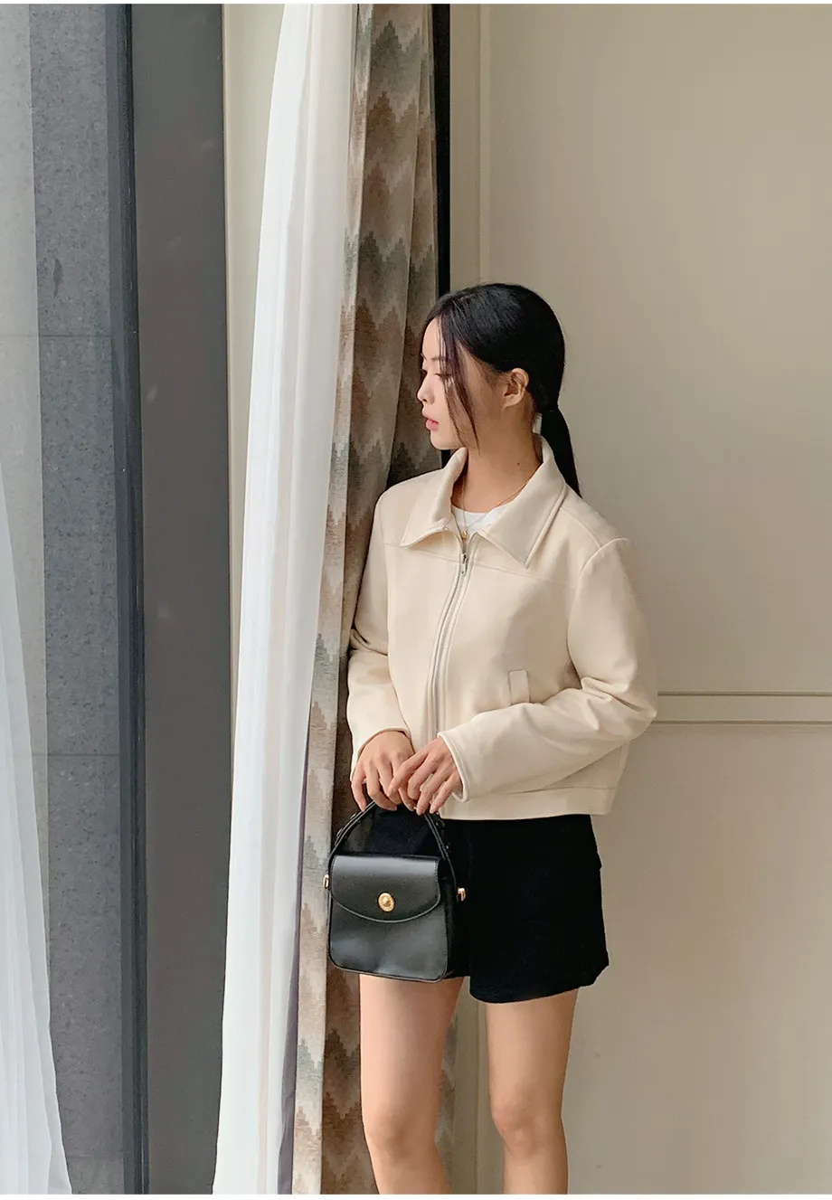 RIRINCO スエードセミクロップド丈ジップアップジャケット