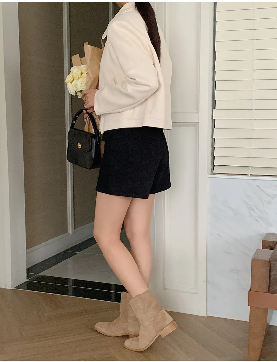 RIRINCO スエードセミクロップド丈ジップアップジャケット