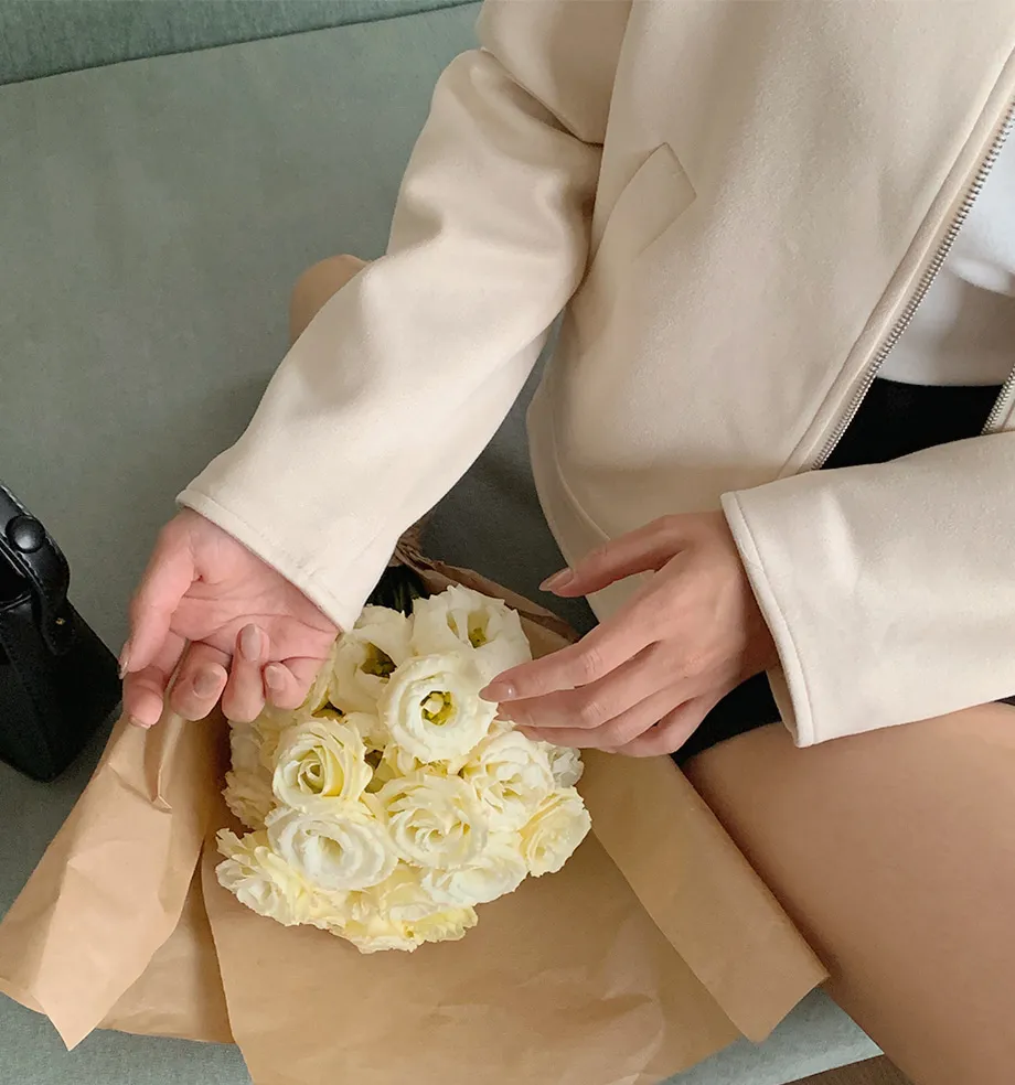 RIRINCO スエードセミクロップド丈ジップアップジャケット