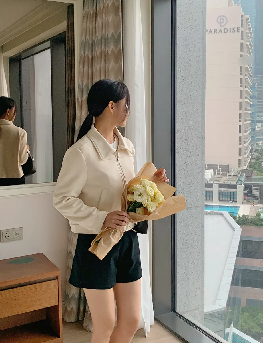 RIRINCO スエードセミクロップド丈ジップアップジャケット