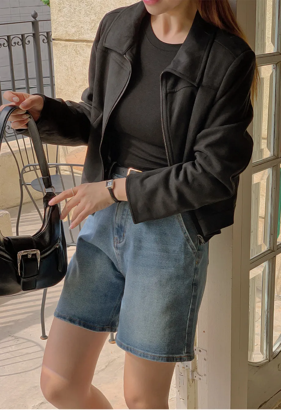 RIRINCO スエードセミクロップド丈ジップアップジャケット