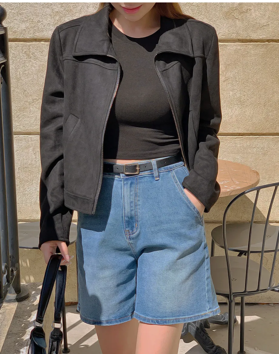 RIRINCO スエードセミクロップド丈ジップアップジャケット