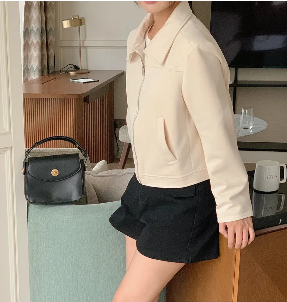 RIRINCO スエードセミクロップド丈ジップアップジャケット