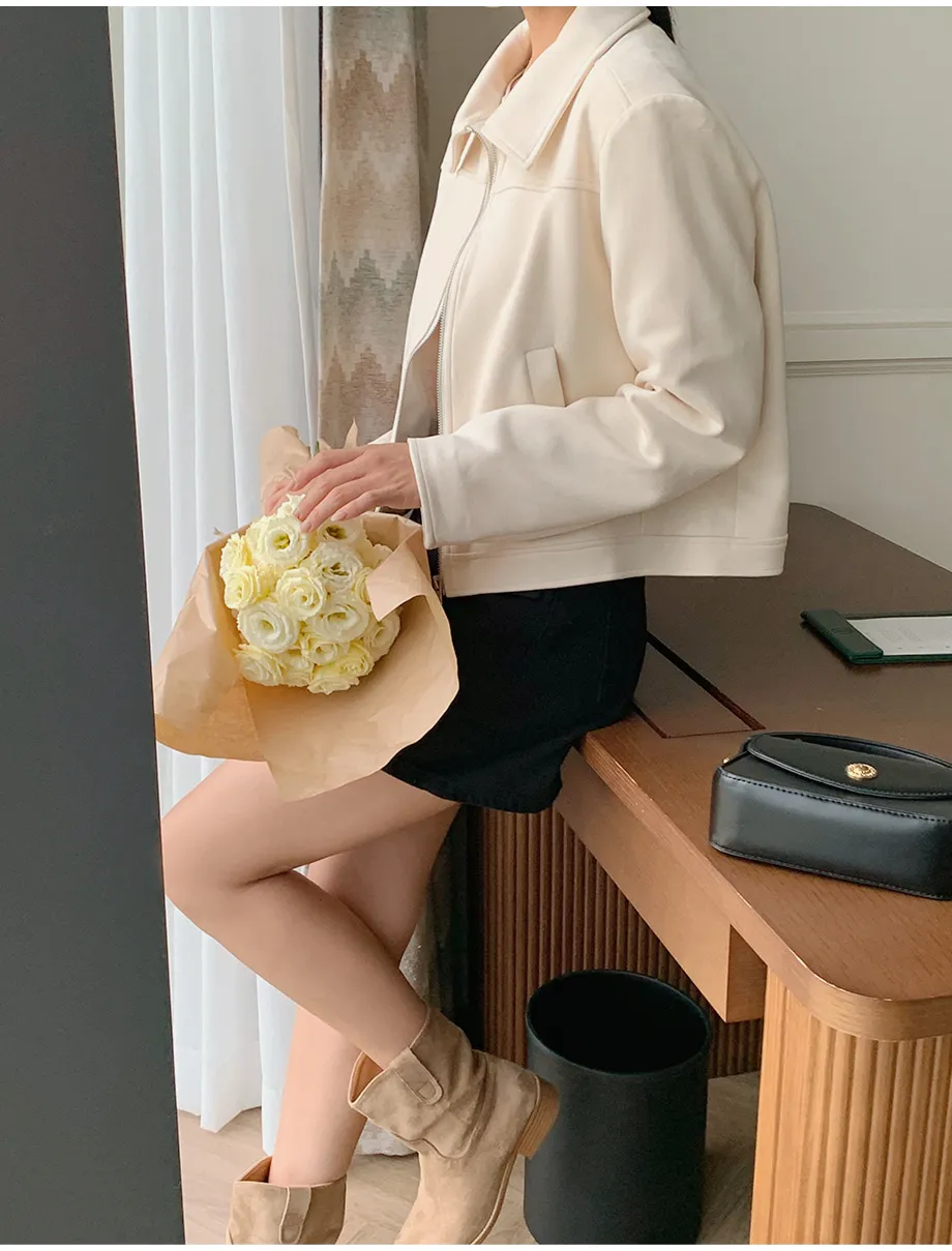 RIRINCO スエードセミクロップド丈ジップアップジャケット