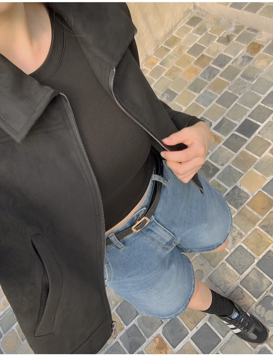 RIRINCO スエードセミクロップド丈ジップアップジャケット