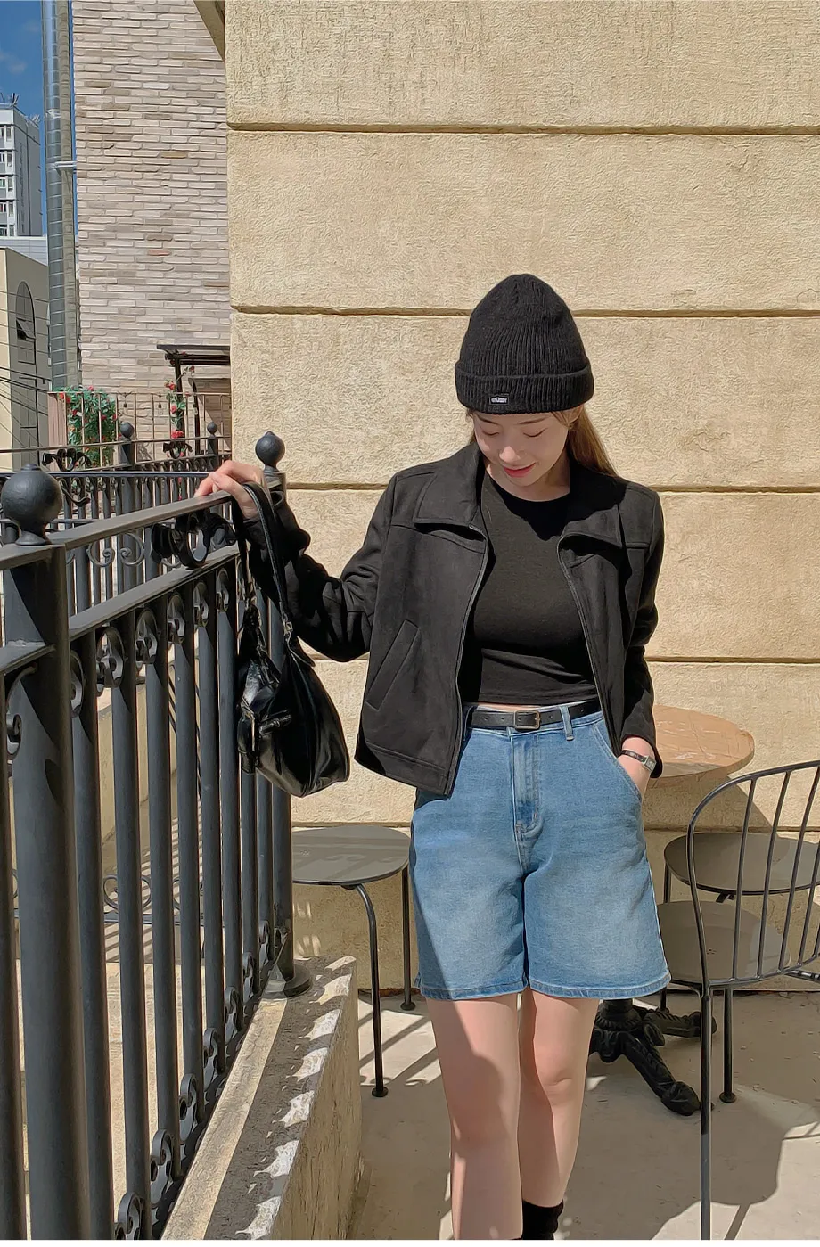 RIRINCO スエードセミクロップド丈ジップアップジャケット