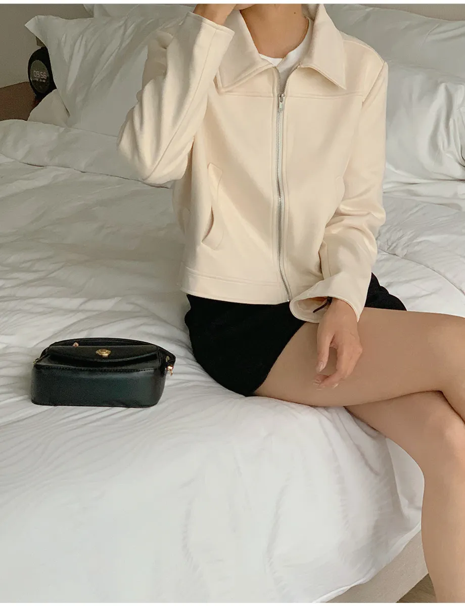 RIRINCO スエードセミクロップド丈ジップアップジャケット