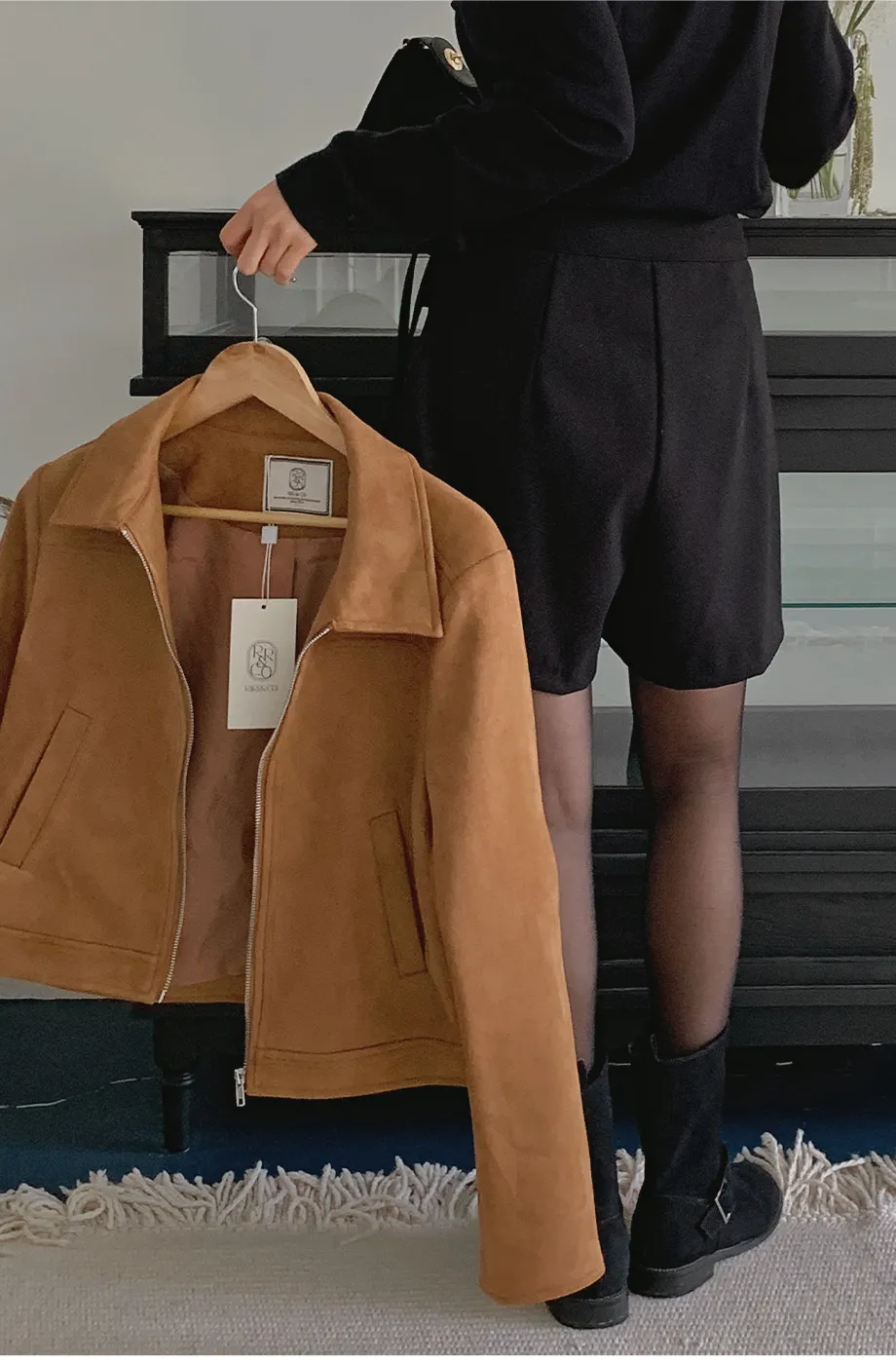 RIRINCO スエードセミクロップド丈ジップアップジャケット