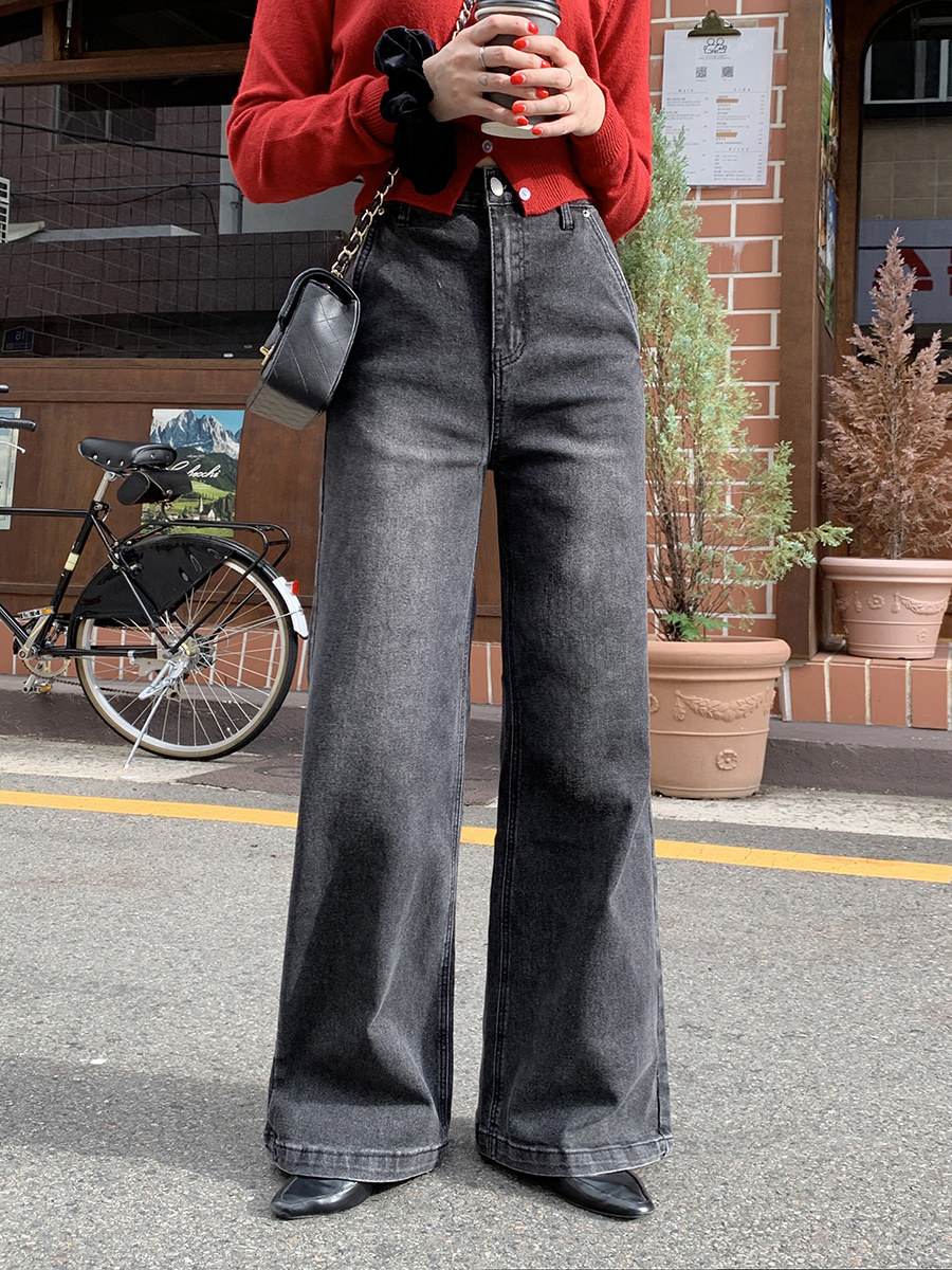 選べる丈]ウォッシングワイドブーツカットライトブルーディープブルー