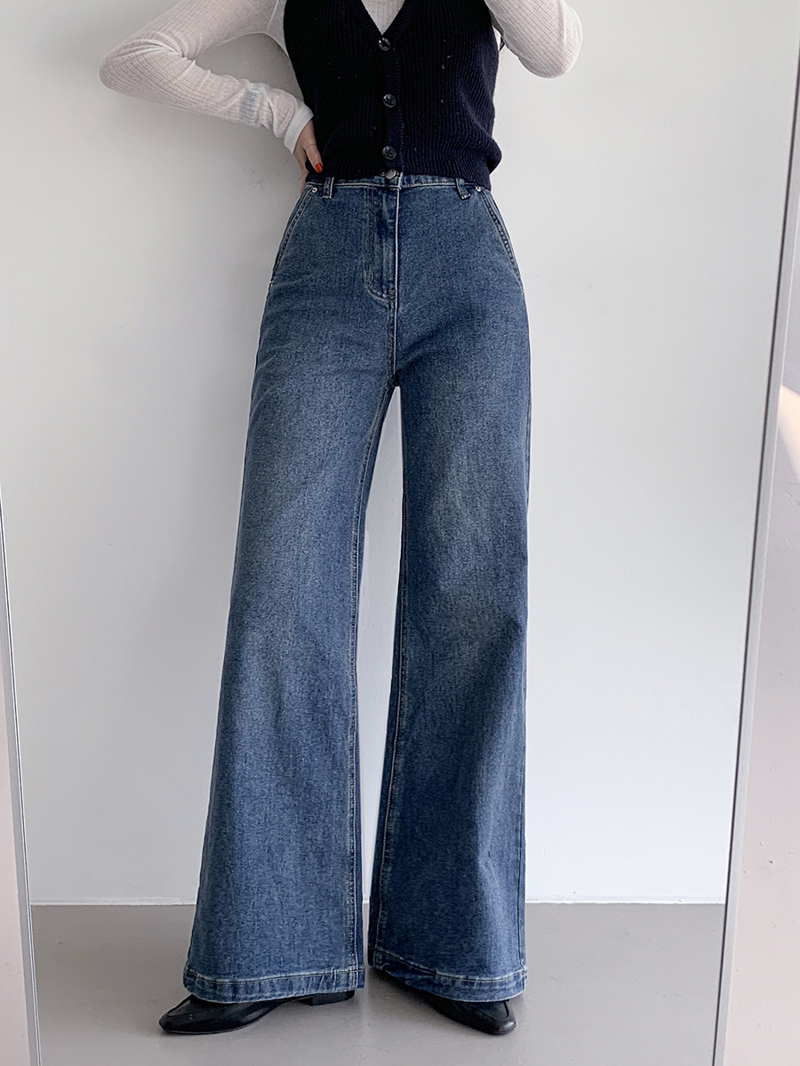 選べる丈]ウォッシングワイドブーツカットライトブルーディープブルー