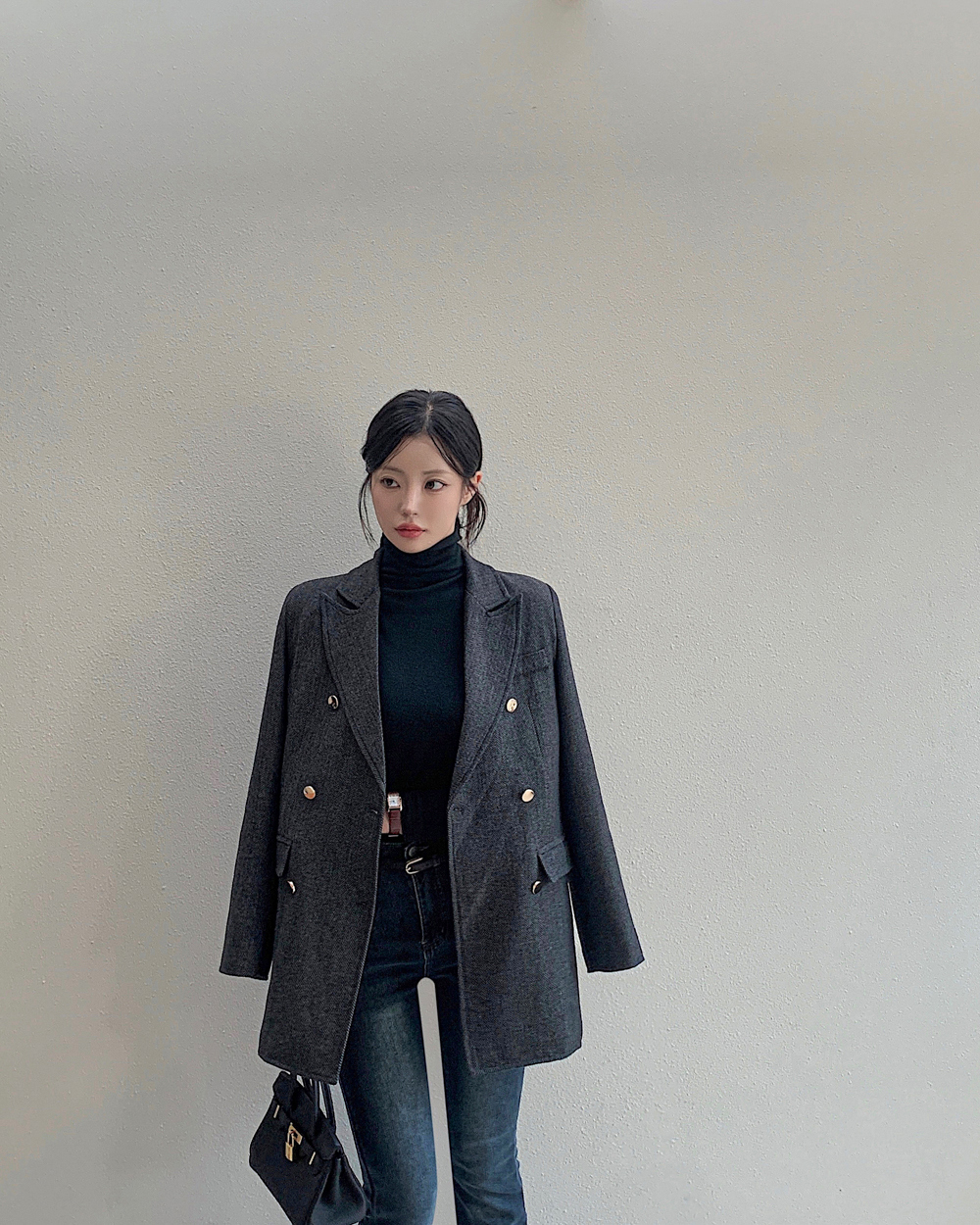 カラーボタンルーズ肩パッドポケットジャケット | レディース