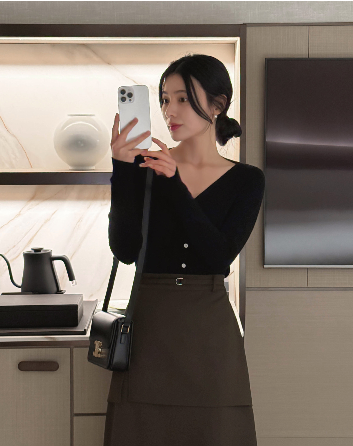 ベルト付バックゴムジップアップレイヤードラップ調ロングスカート