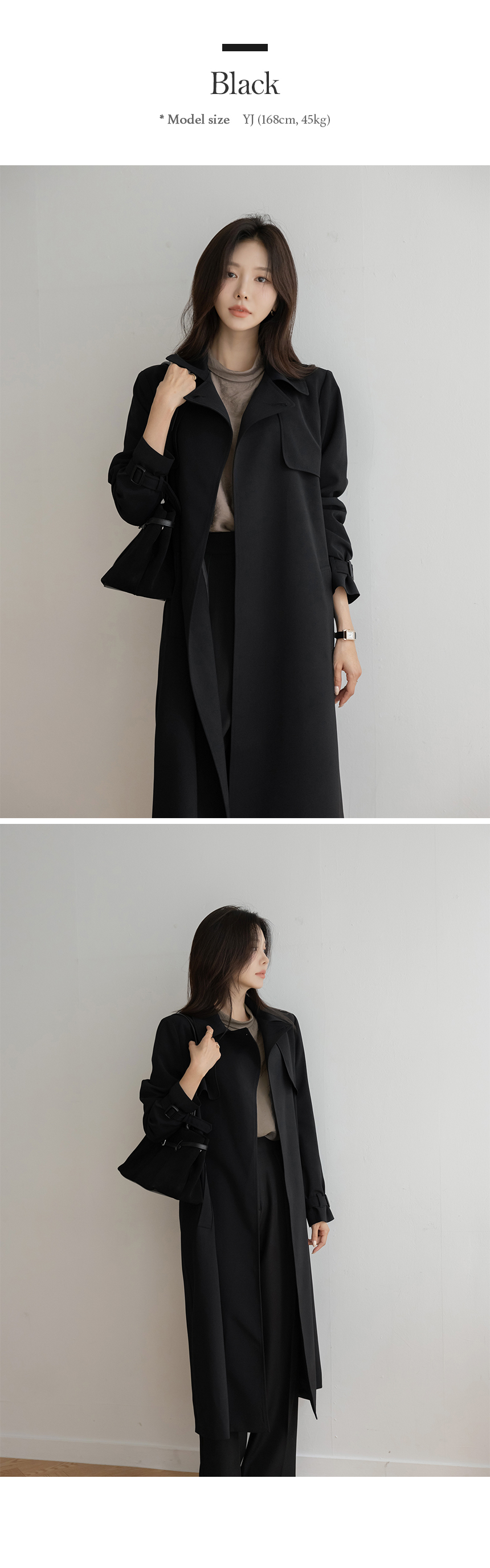 ベルト付長袖ロングボタンカラールーズポケットコート | レディース