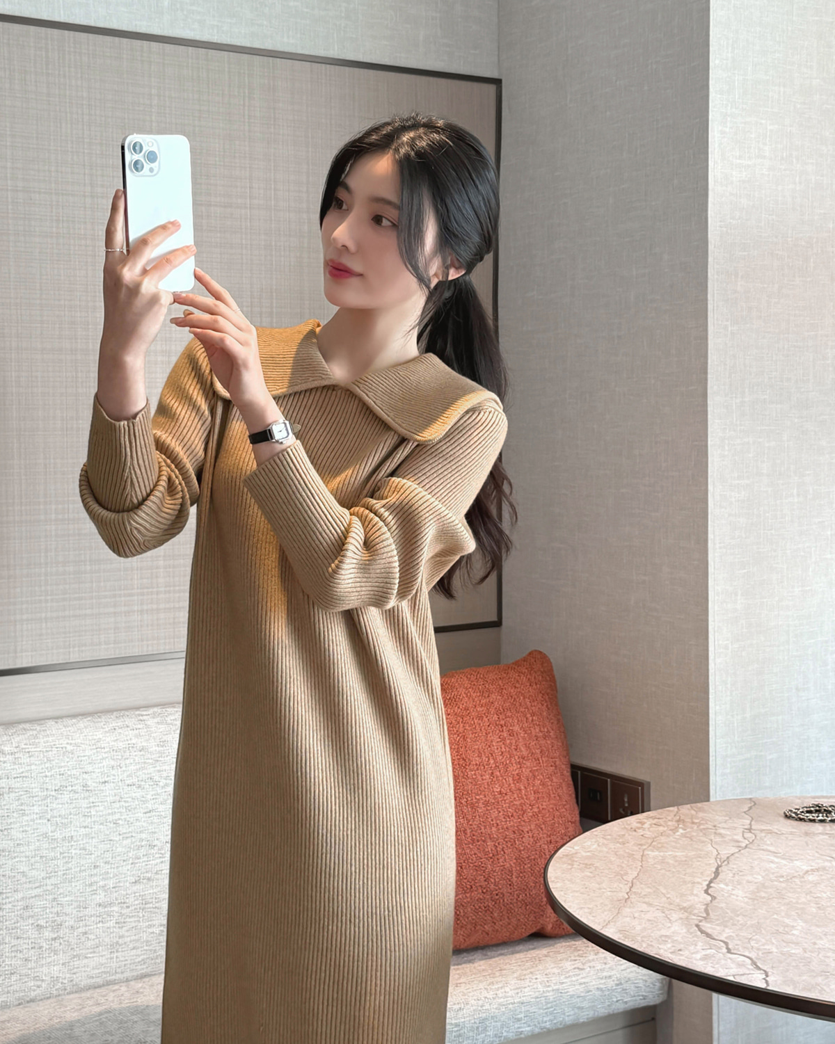 ニットロング長袖カラーワンピース | レディースファッション通販 - DHOLIC