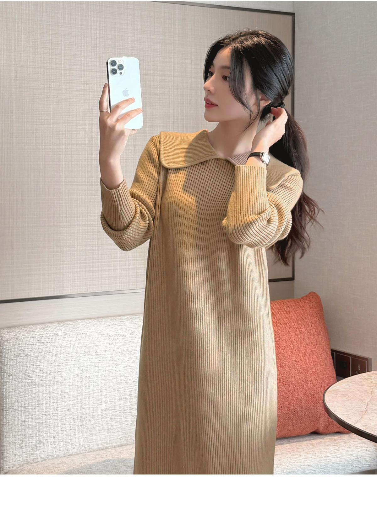 ニットロング長袖カラーワンピース | レディースファッション通販 - DHOLIC