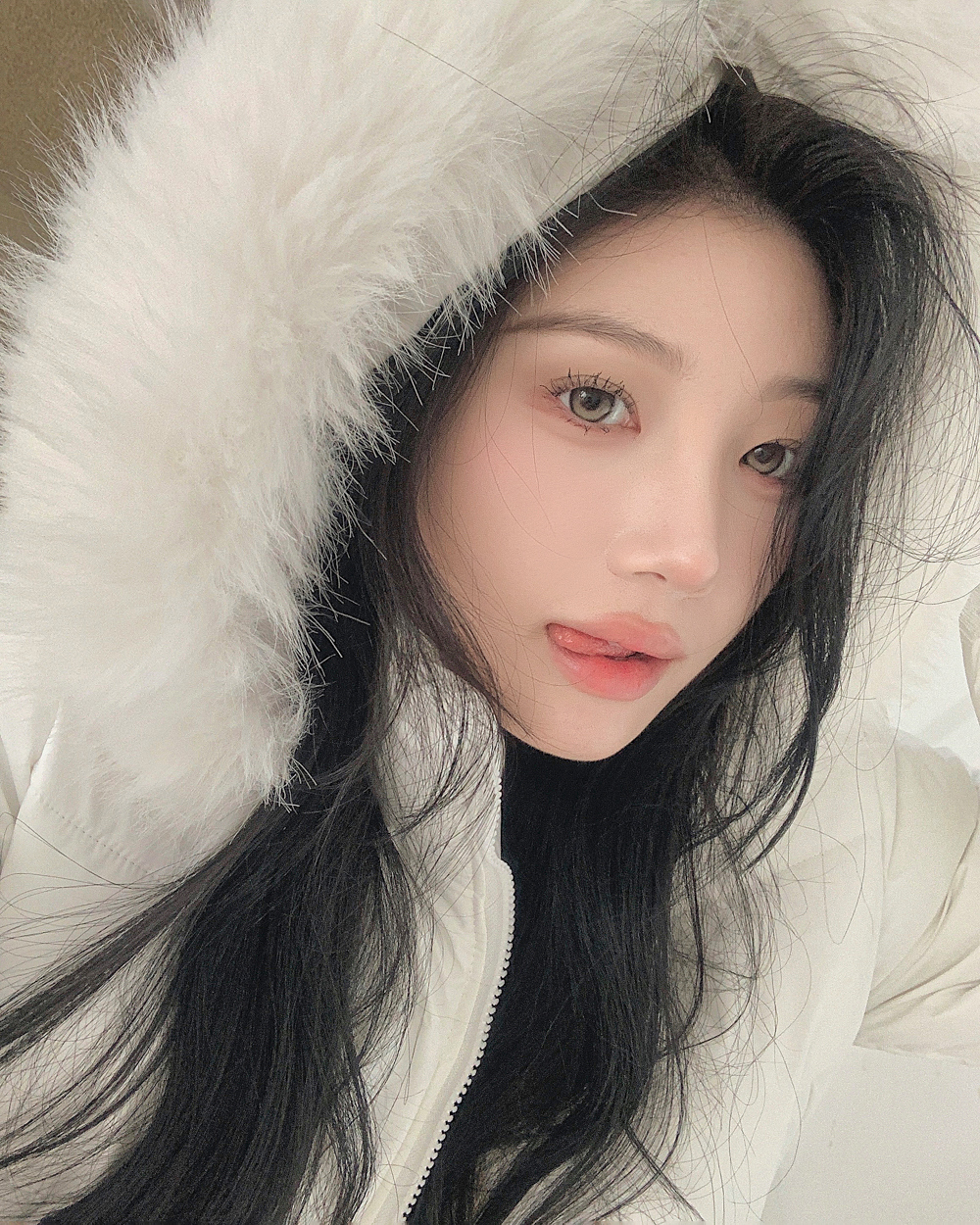 エコファーフードダブルジップクロップドカラーダウンジャケット