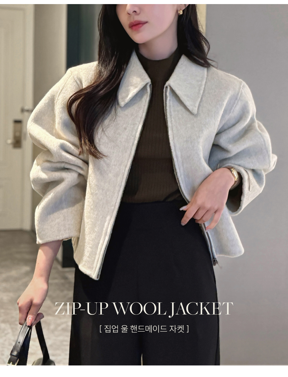 【美品】ジャケット　アウター　ベースボールシャツ　長袖　古着　レディース　メンズ ウール混長袖ジップアップルーズポケットジャケット | レディース