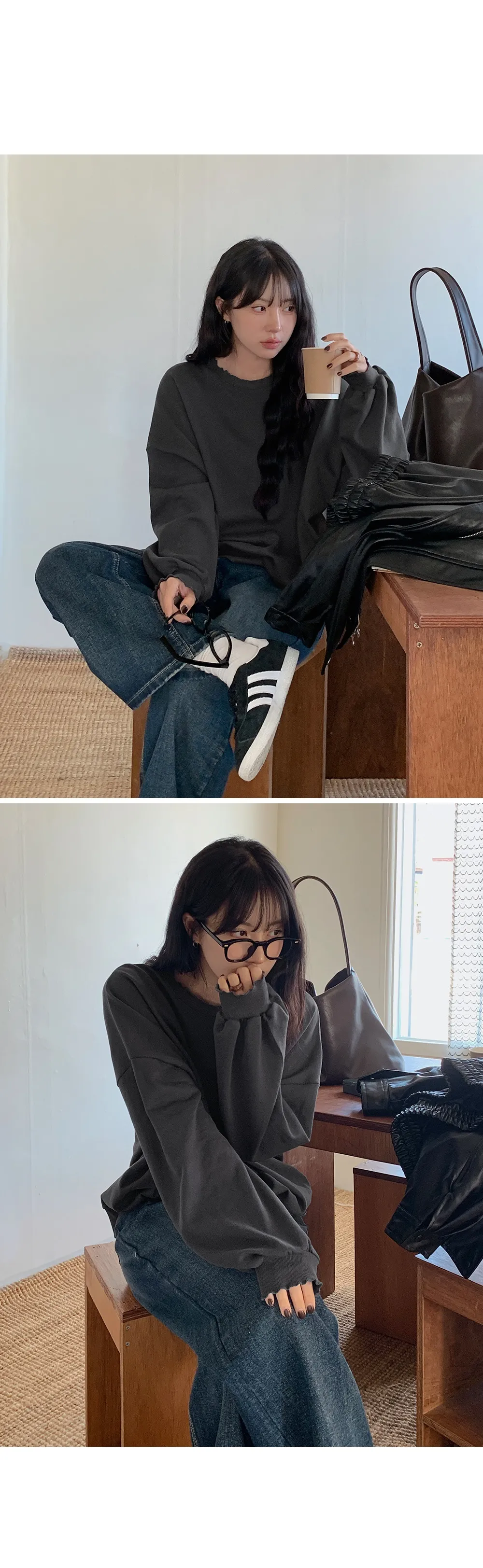 러플 루즈핏 웨이브 긴팔 맨투맨