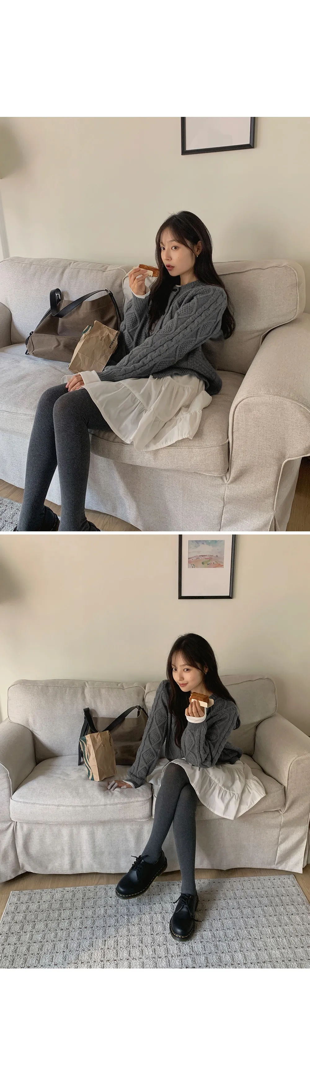 에잇팅 케이블 라운드넥 토글 니트가디건