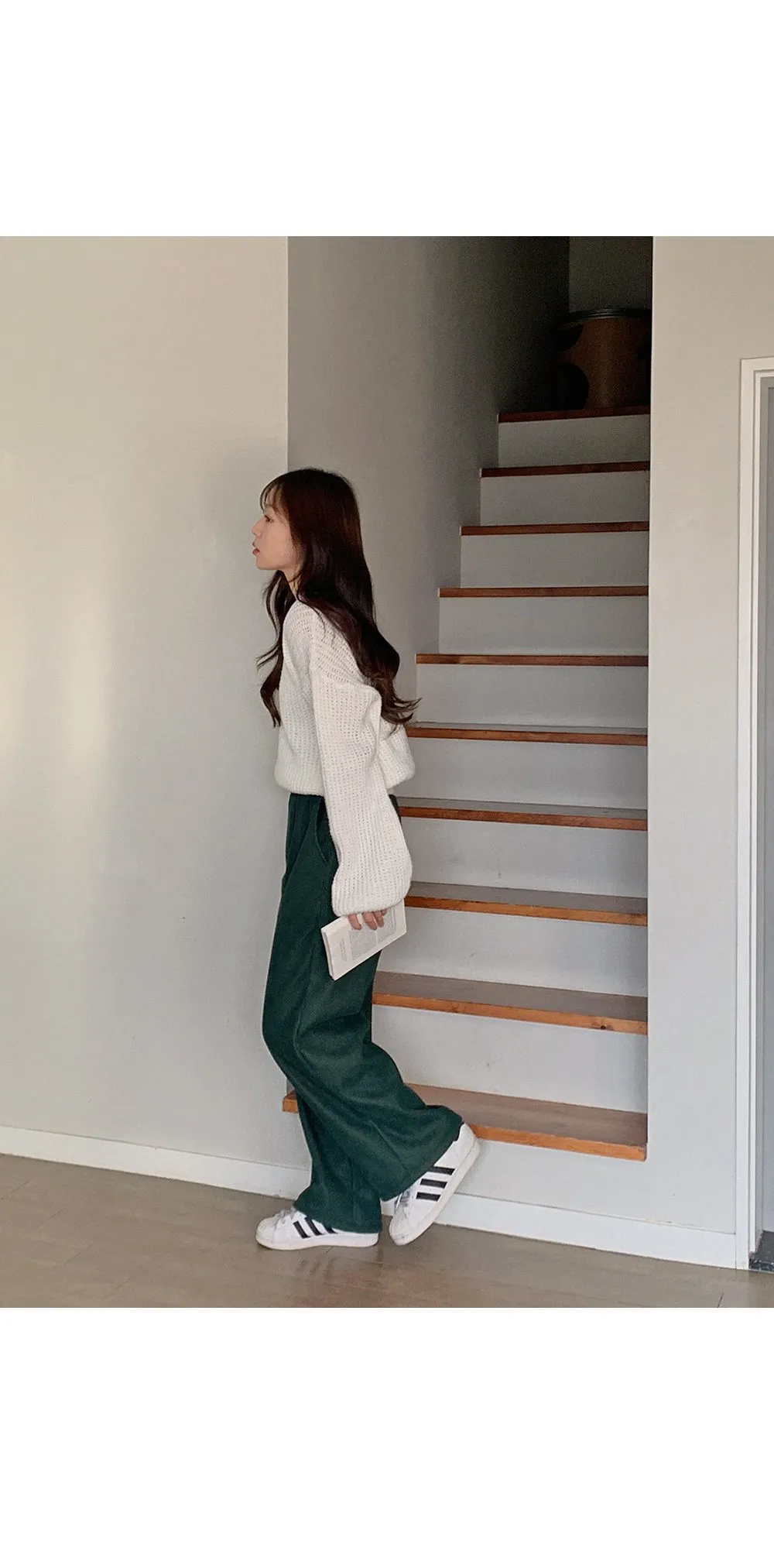 로이젤 코듀로이 기모 밴딩 와이드팬츠