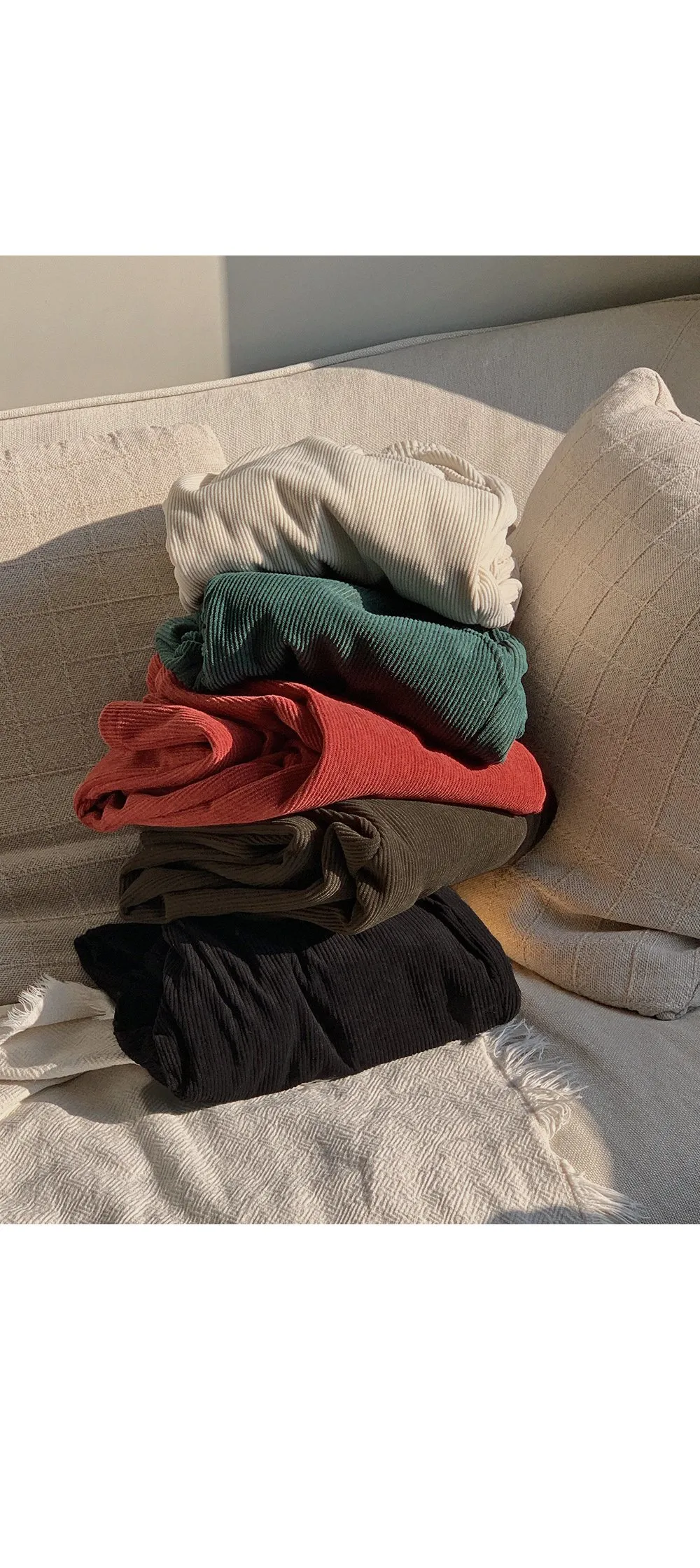 로이젤 코듀로이 기모 밴딩 와이드팬츠