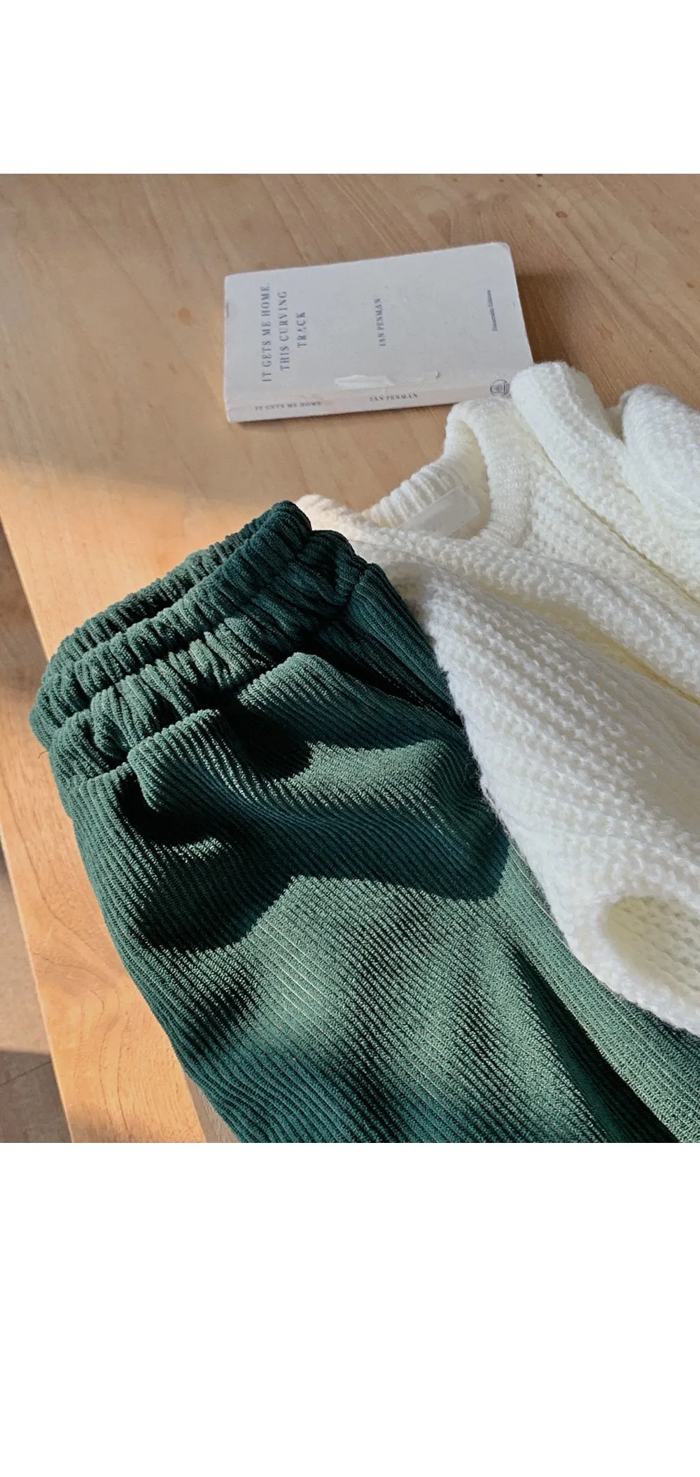 로이젤 코듀로이 기모 밴딩 와이드팬츠