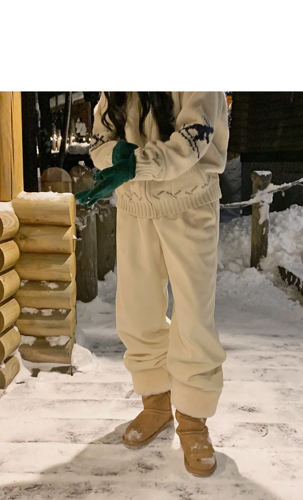 로이젤 코듀로이 기모 밴딩 와이드팬츠