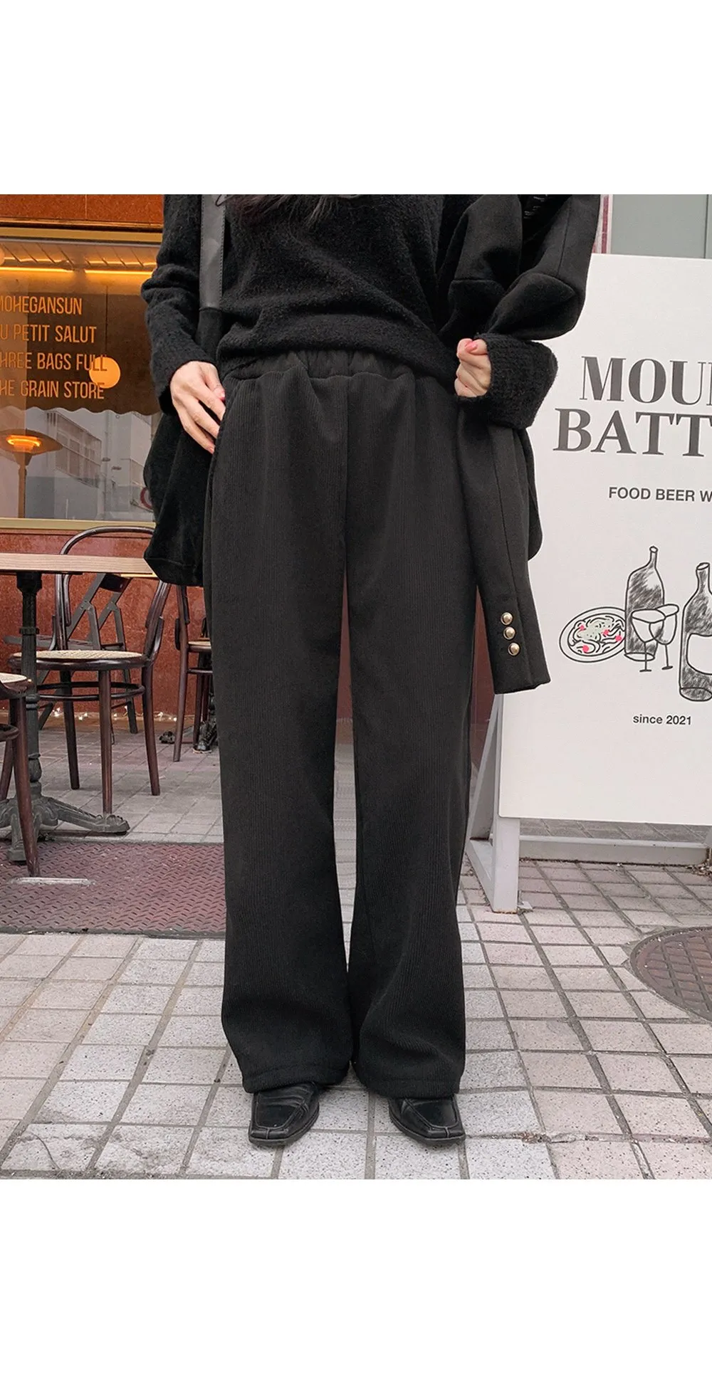 로이젤 코듀로이 기모 밴딩 와이드팬츠