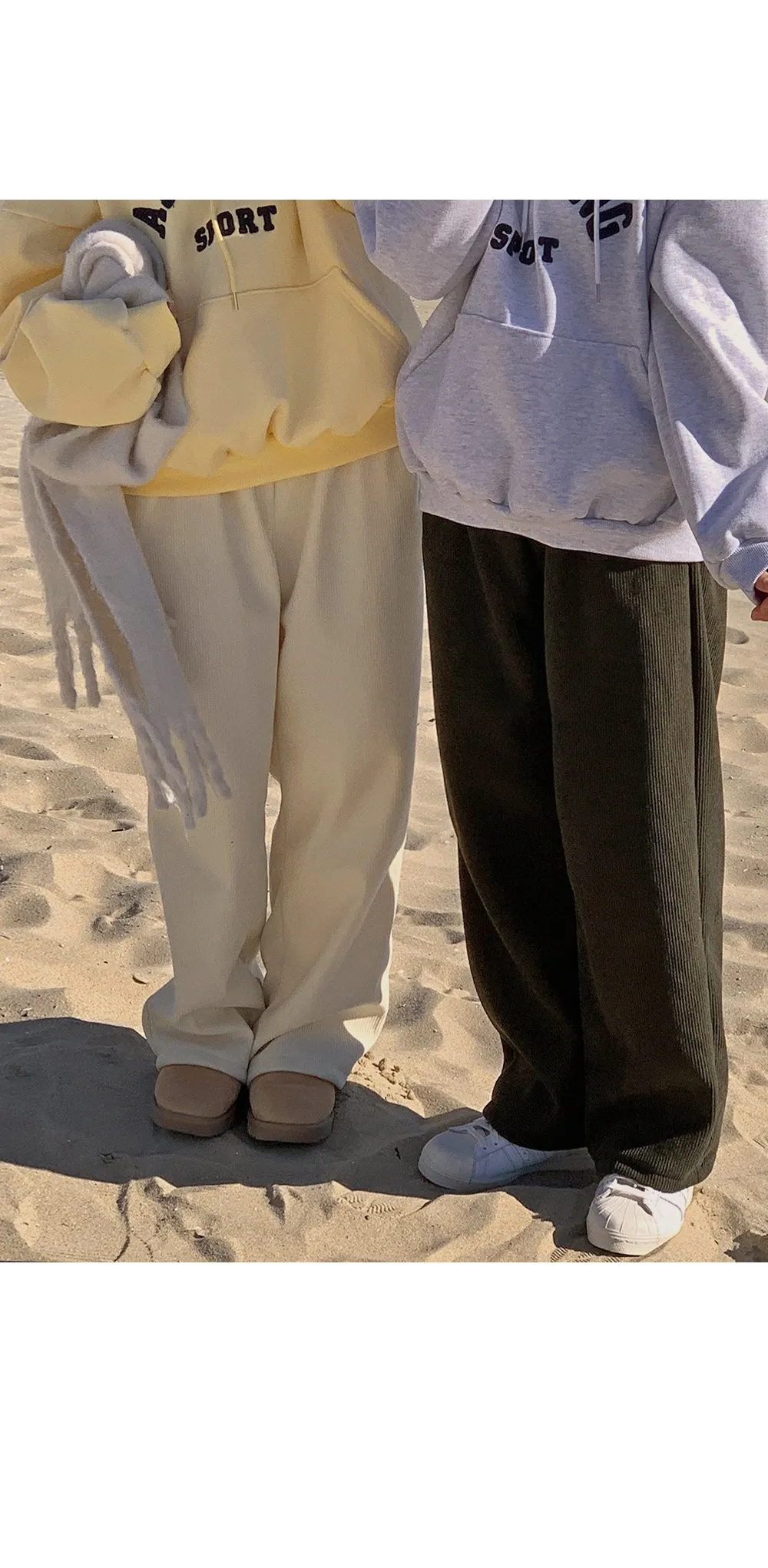 로이젤 코듀로이 기모 밴딩 와이드팬츠