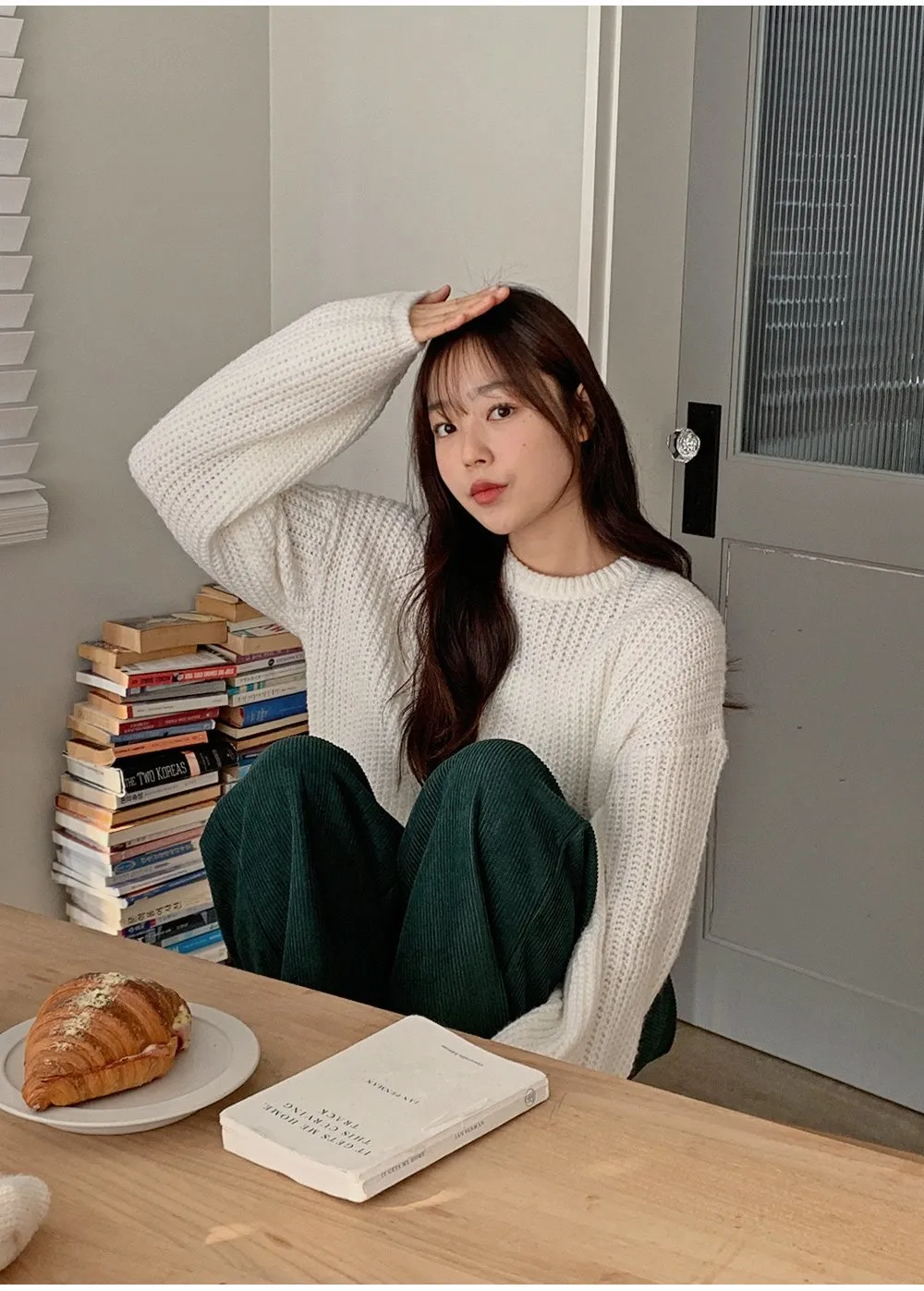 로이젤 코듀로이 기모 밴딩 와이드팬츠