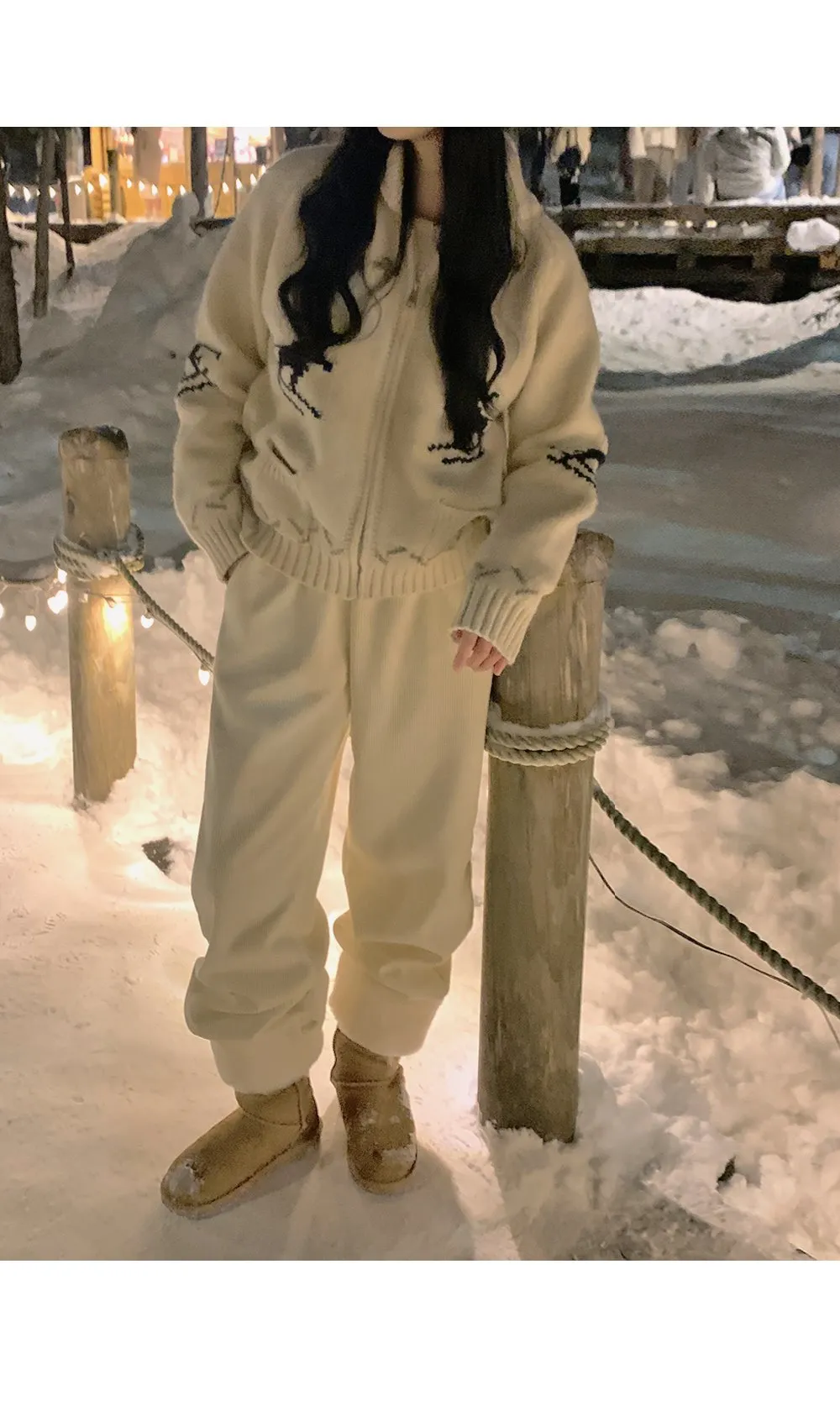 로이젤 코듀로이 기모 밴딩 와이드팬츠