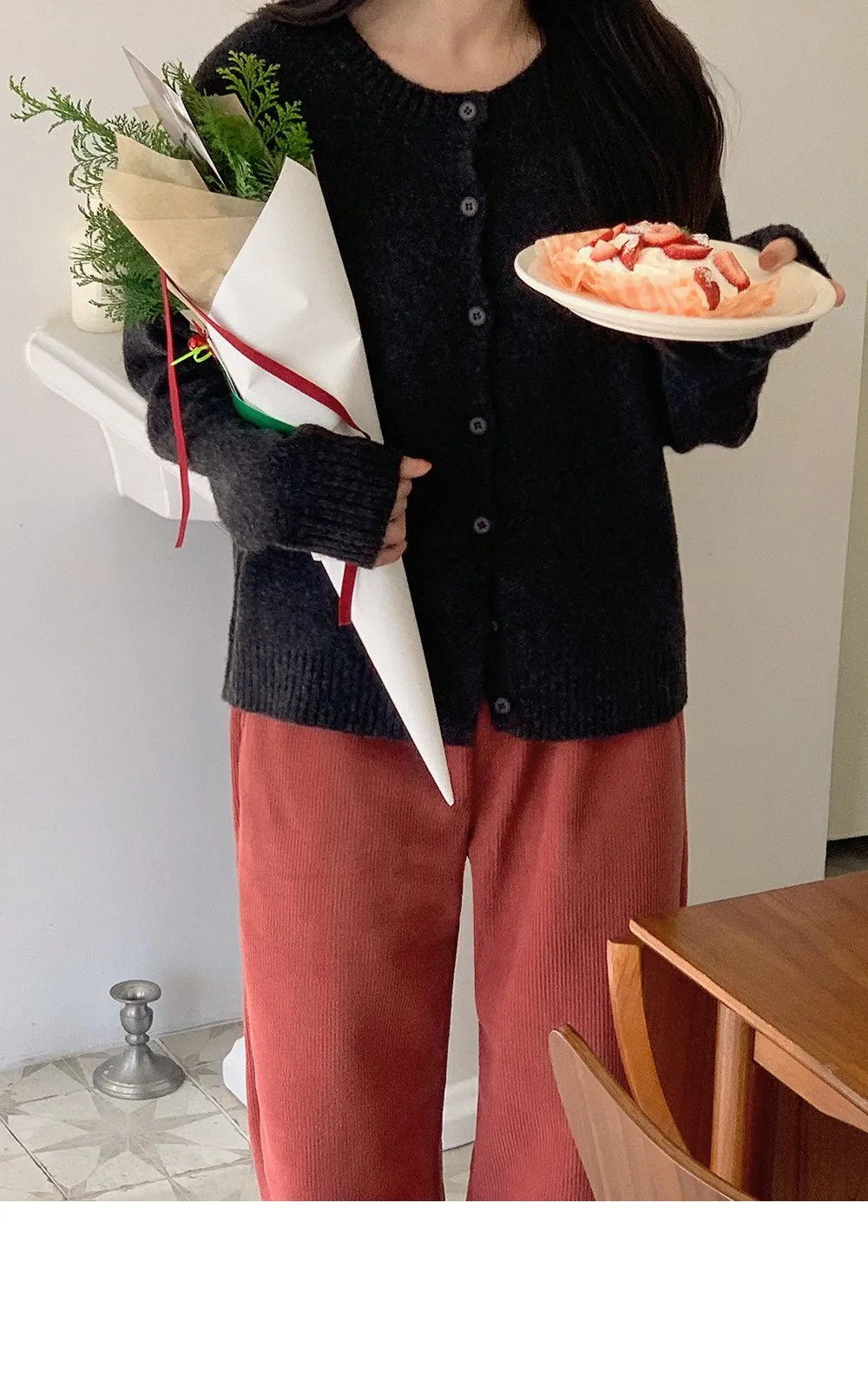 로이젤 코듀로이 기모 밴딩 와이드팬츠