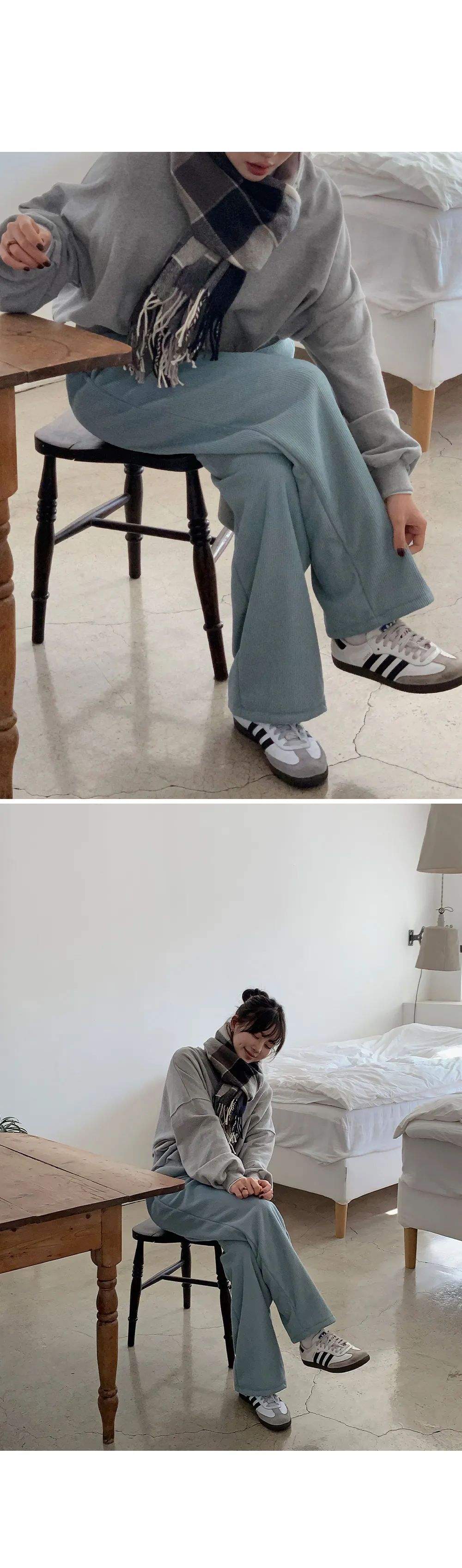 로이젤 코듀로이 기모 밴딩 와이드팬츠