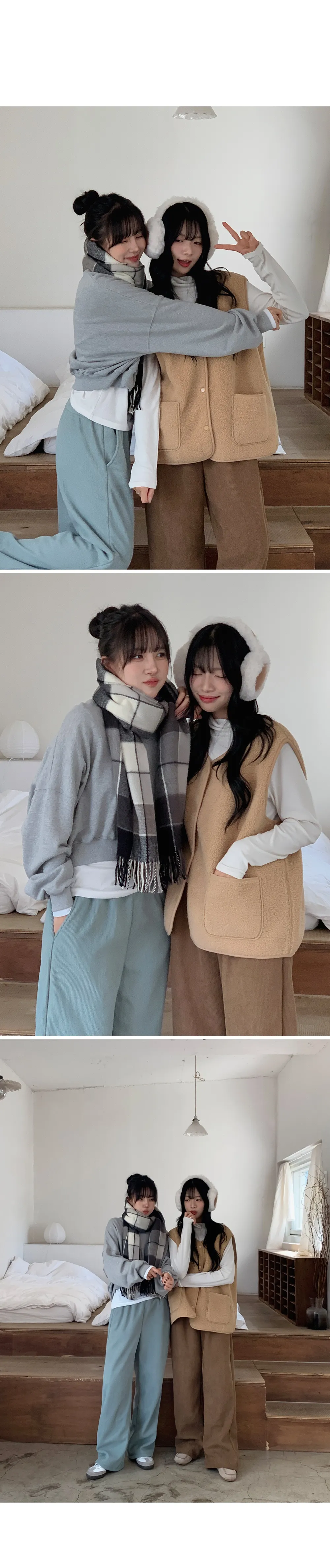 로이젤 코듀로이 기모 밴딩 와이드팬츠