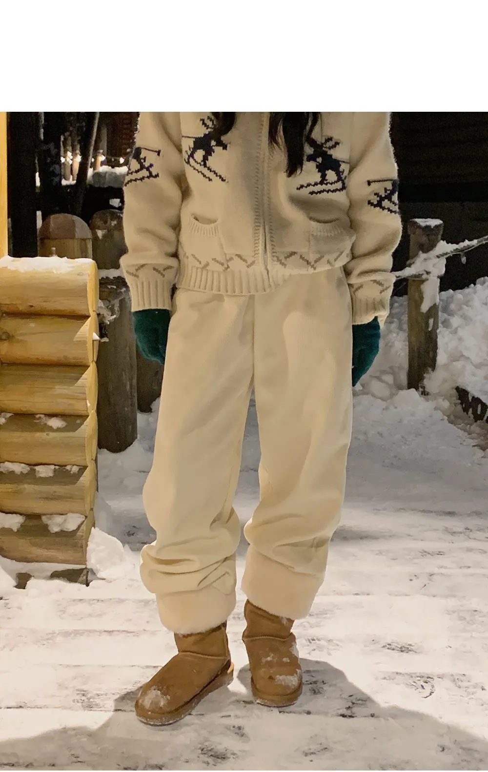 로이젤 코듀로이 기모 밴딩 와이드팬츠