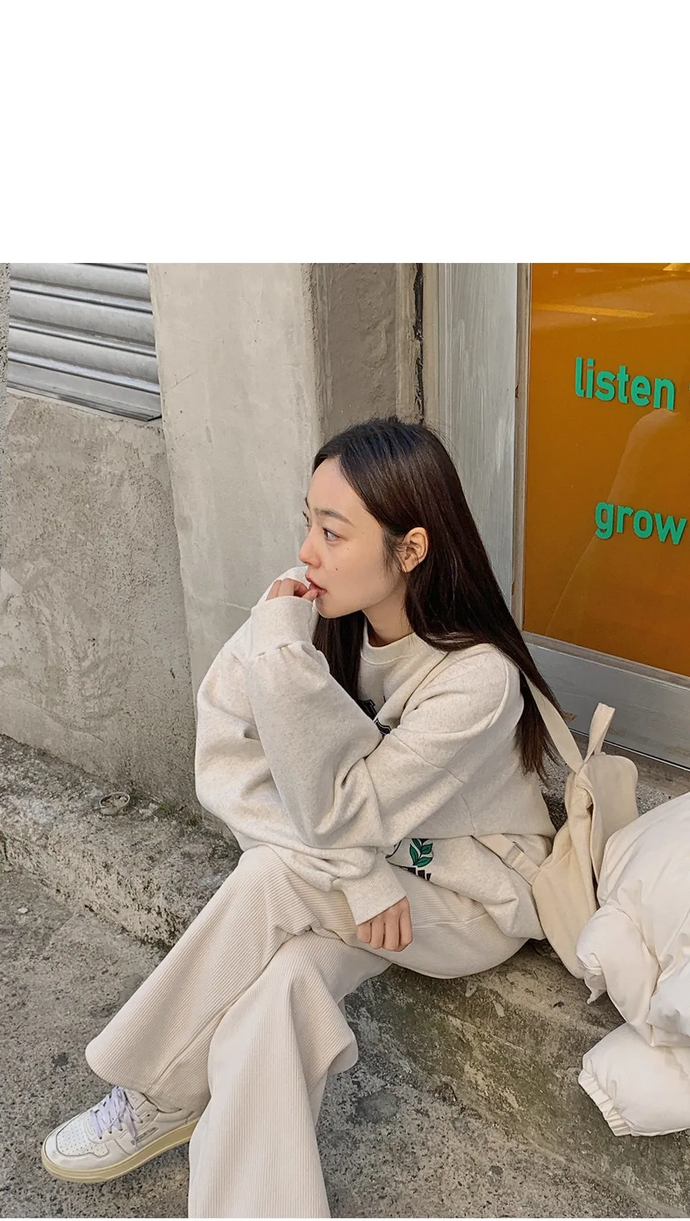 로이젤 코듀로이 기모 밴딩 와이드팬츠