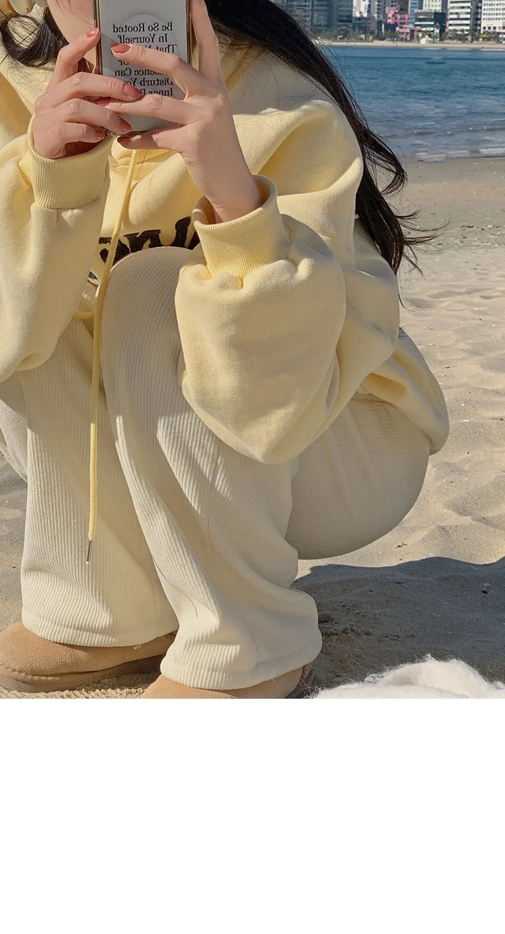 로이젤 코듀로이 기모 밴딩 와이드팬츠