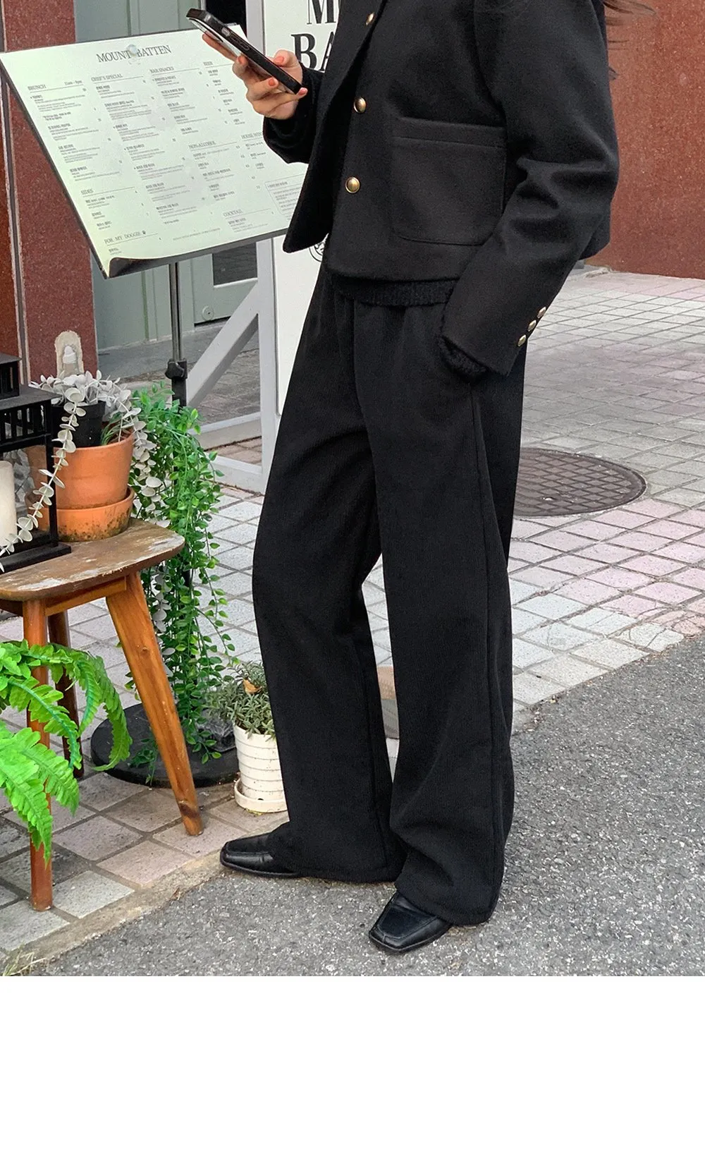 로이젤 코듀로이 기모 밴딩 와이드팬츠