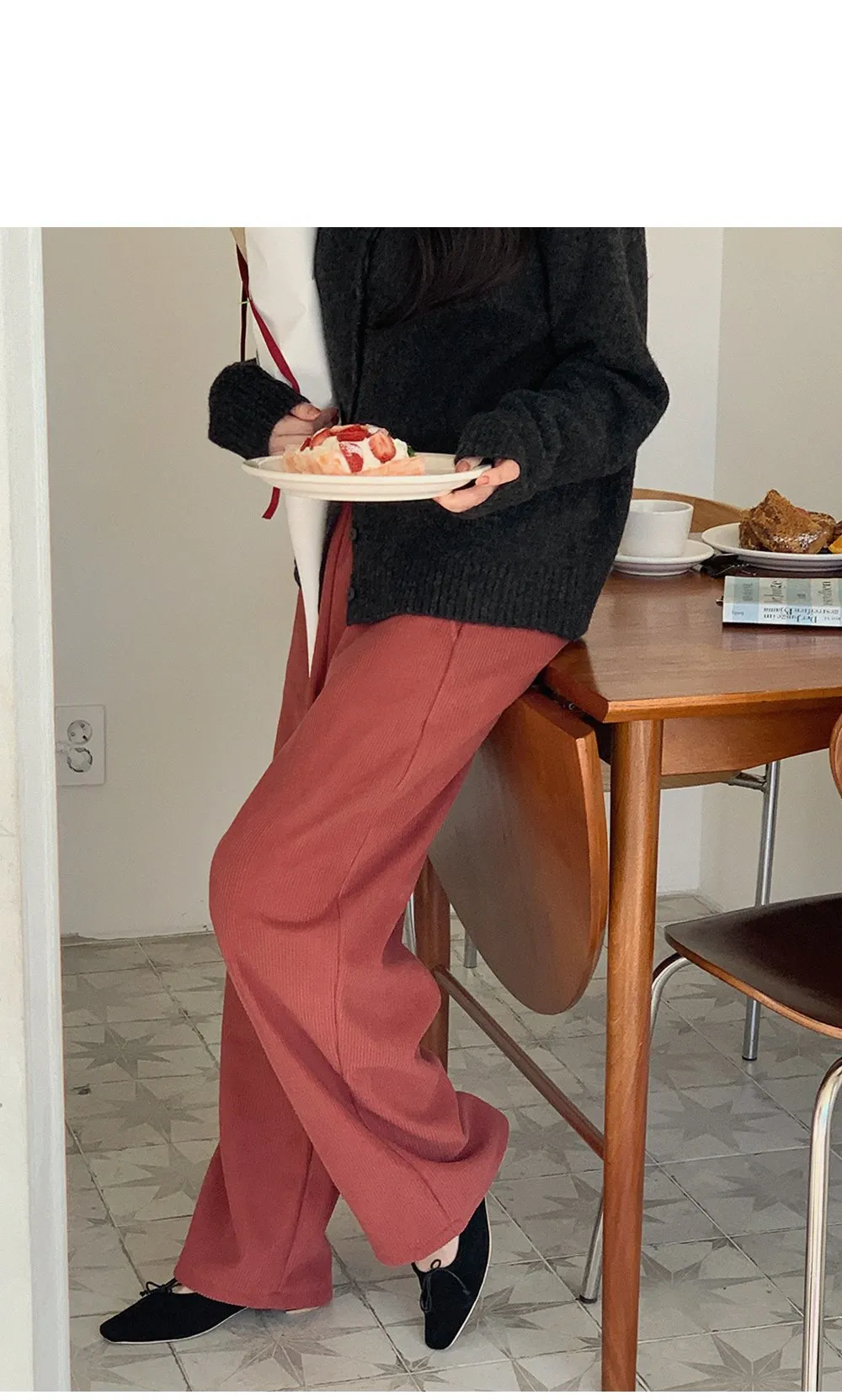 로이젤 코듀로이 기모 밴딩 와이드팬츠