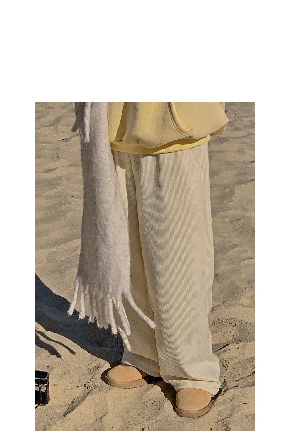 로이젤 코듀로이 기모 밴딩 와이드팬츠